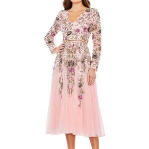NWT Mac Duggal Pink Midi-Length Gown A-Line Floral Embellished Cocktail Dress 14